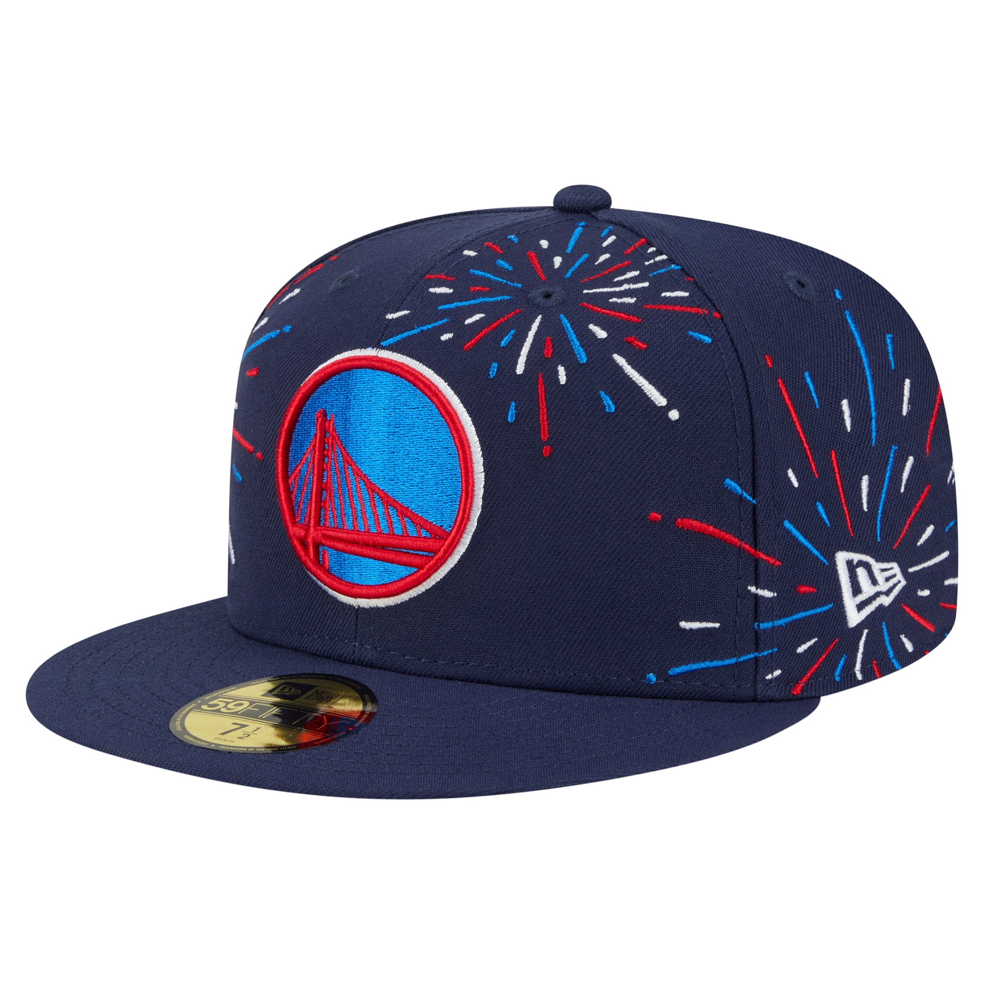 Men's New Era Navy Golden State Warriors Americana Fireworks 59FIFTY Fitted Hat